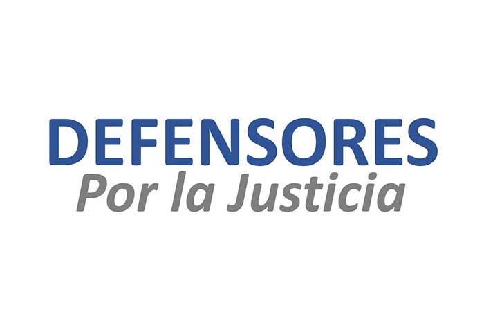 Logo, Defensores por la Justicia en azul y gris